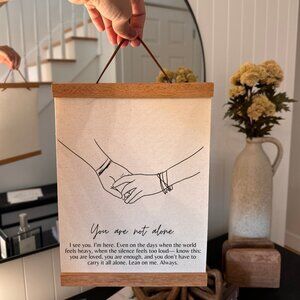 Minimalist Line Art Print – Two Hands Holding, "You Are Not Alone"